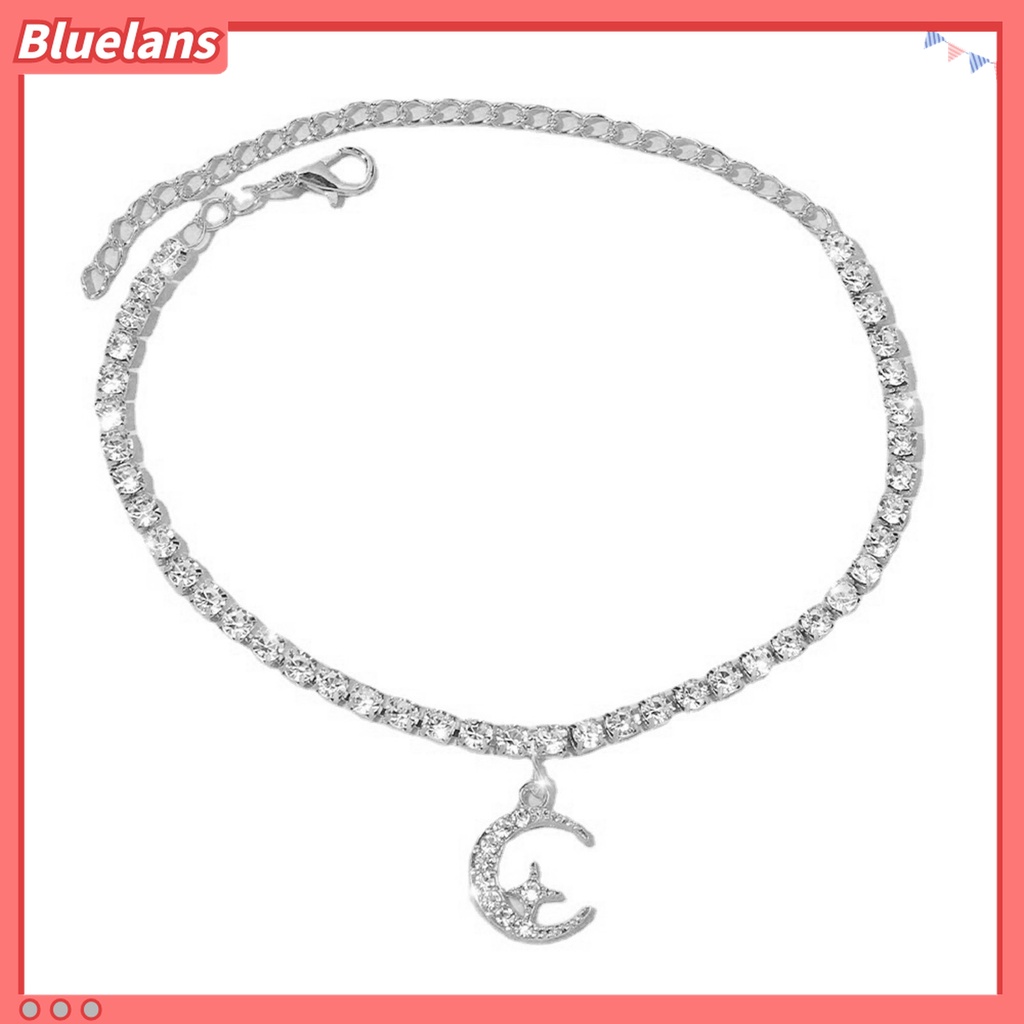 Gelang Kaki Rantai Berlian Imitasi Adjustable Bentuk Bulan Bintang Untuk Wanita