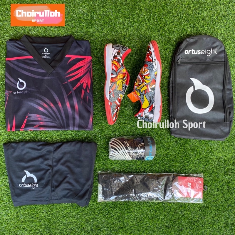 Sepatu Futsal Ortus Bima Merah Paket Komplit
