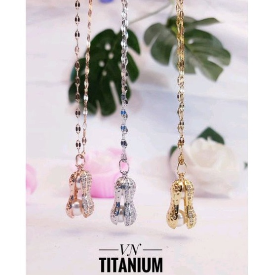 Kalung Titanium Kacang Mutiara Awet Anti Karat 2810c