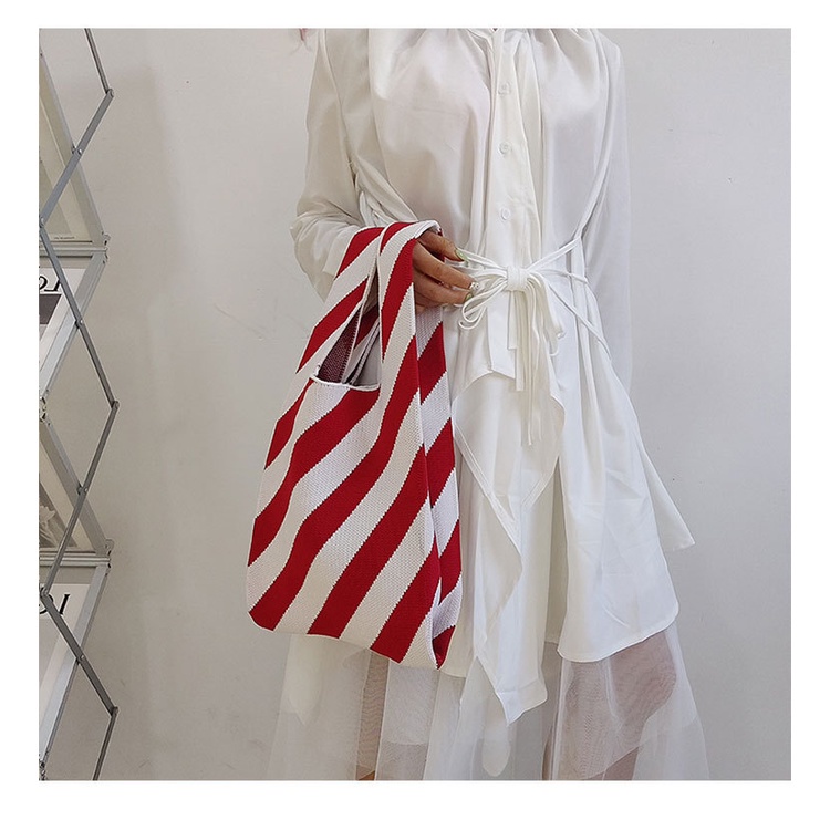 ❀ Chingu ❀ TW004 Tas Bene Korean Knitted Checkered Tote Bag Tas Rajut Garis Garis Miring Totebag Buffollow Vacay Viral Bangkok Import