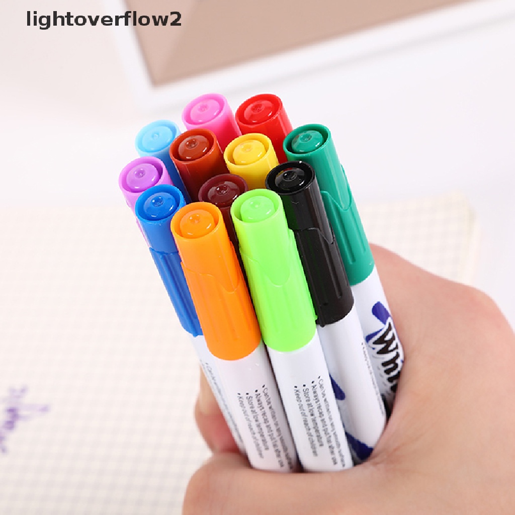 (lightoverflow2) 12pcs / Set Spidol Papan Tulis / Whiteboard DIY Bisa Dihapus Untuk Anak-Anak