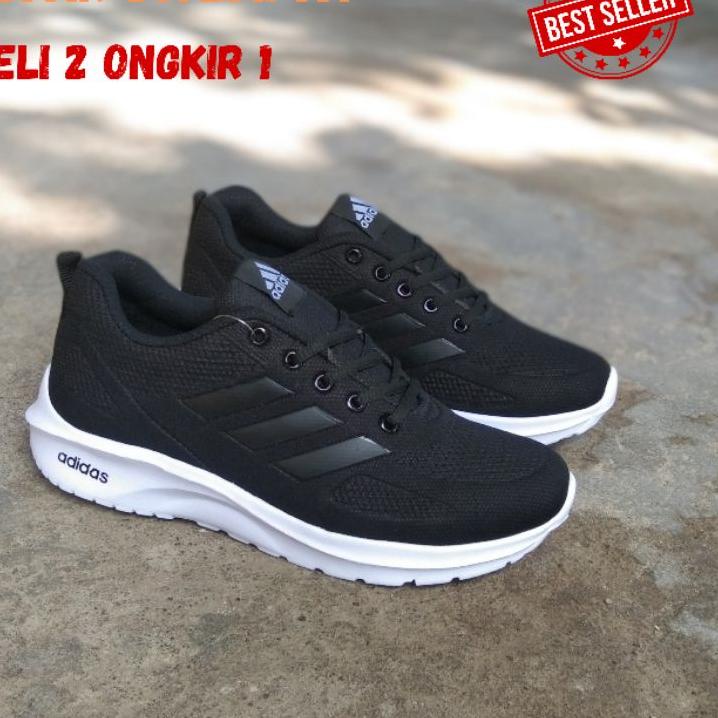 Best Seller Sepatu Sekolah Adidas Hitam Putih - Hitam Polos Pria/Wanita Sepatu Kerja