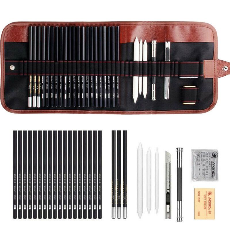 29pcs Drawing Pencil Set/Pensil Gambar Sketsa Pisau Penghapus-Dengan Pouch Serut