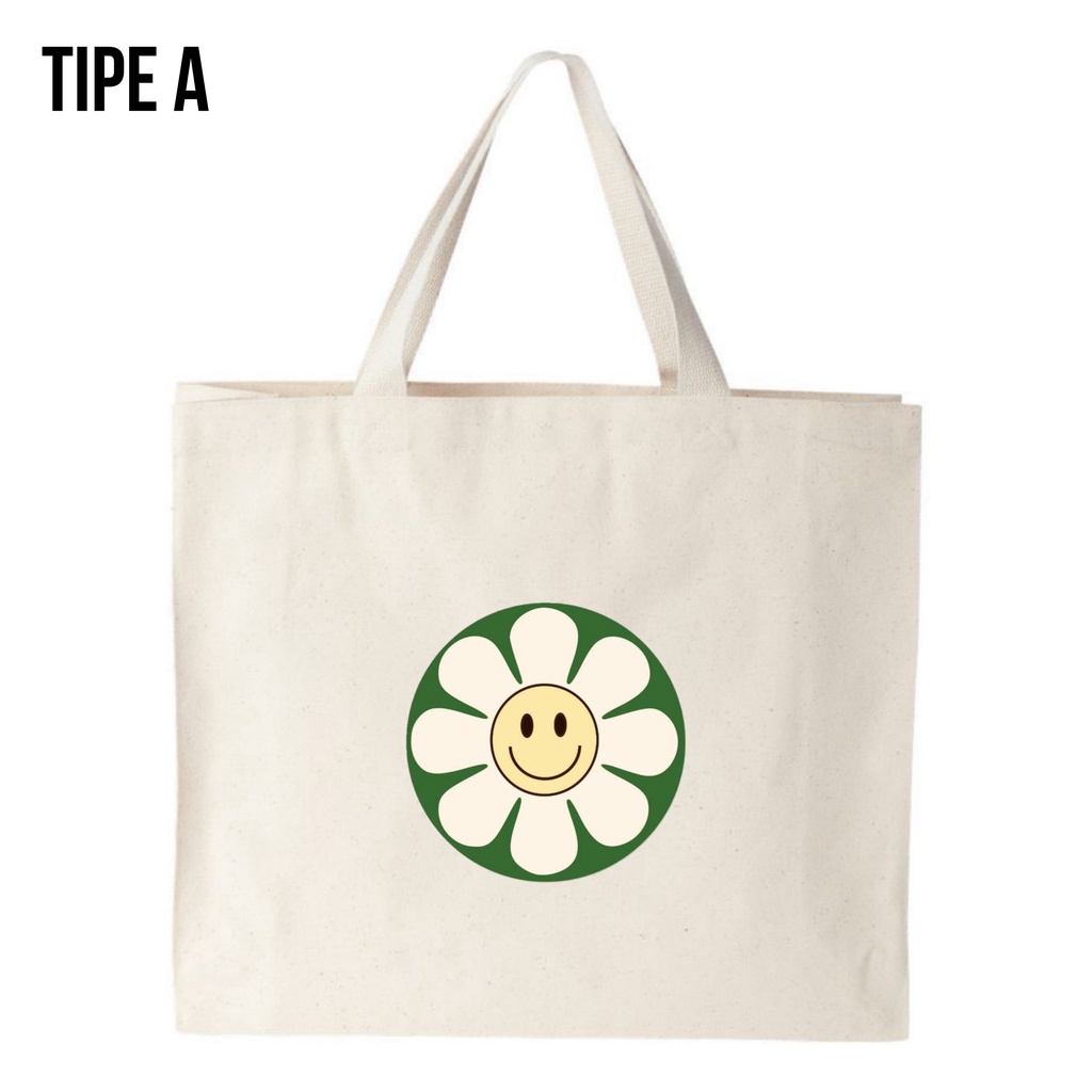 Tote Bag Canvas SMILE FLOWER / Tas Nudie Canvas / Tote Bag Kanvas / TIPE A