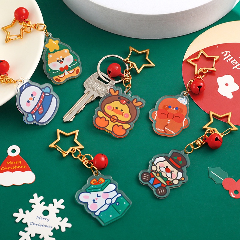 1pc Gantungan Kunci Desain Kartun Gingerbread Man Santa Claus Snowman Bahan Akrilik Untuk Natal