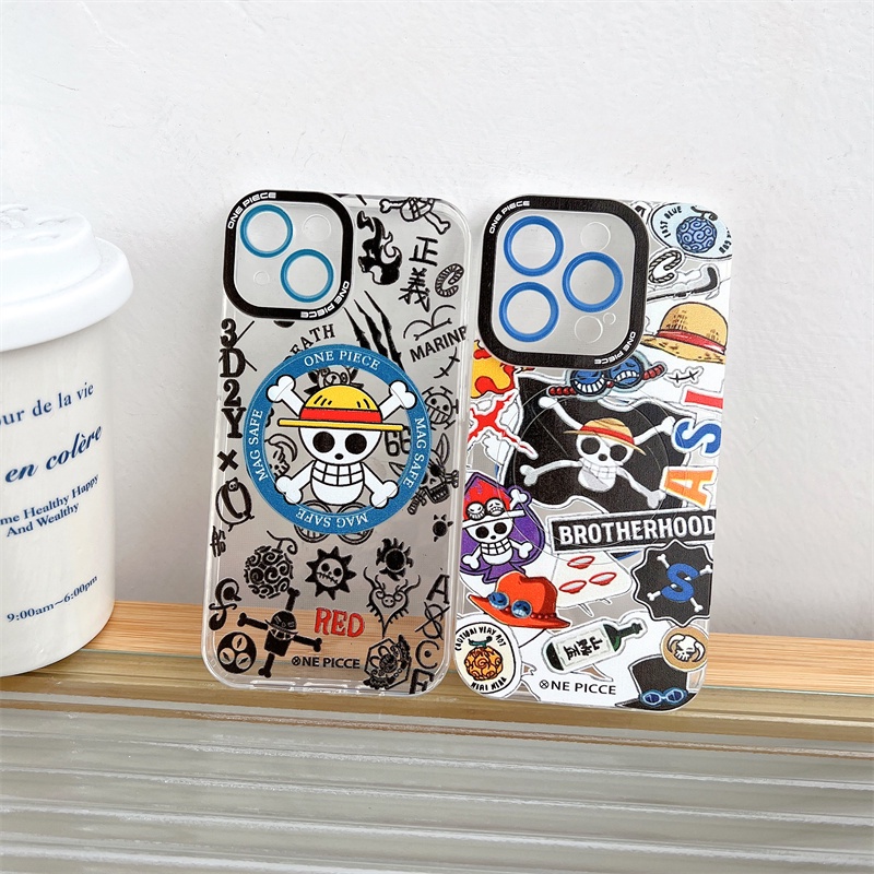 Soft case Magnetik Transparan Motif Kartun One Piece Untuk iphone 14 pro max 14 plus 13 12 11 pro max