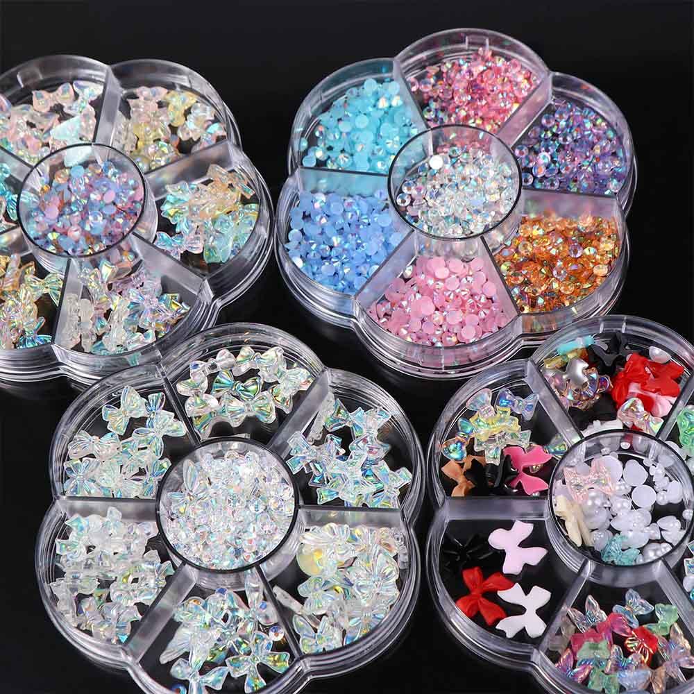 Rebuy 3D Dekorasi Nail Art Transparan Shiny Pearl Butterfly Love Bear DIY Perhiasan Nail Art