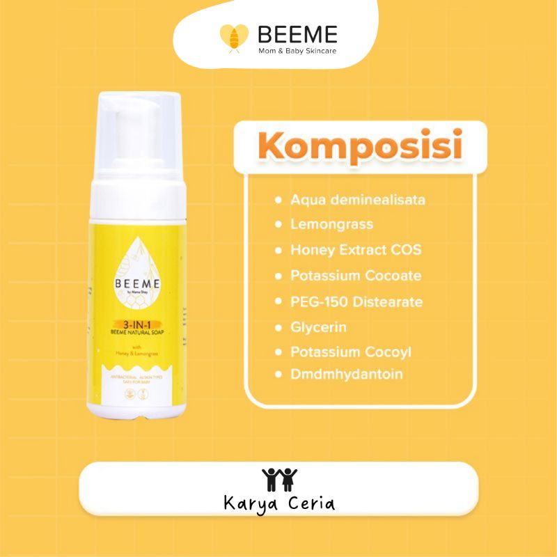 Beeme 3 in 1 Natural Soap With Honey and Lemongrass Skincare Ibu dan Anak Bayi Sabun Wajah Mom Baby