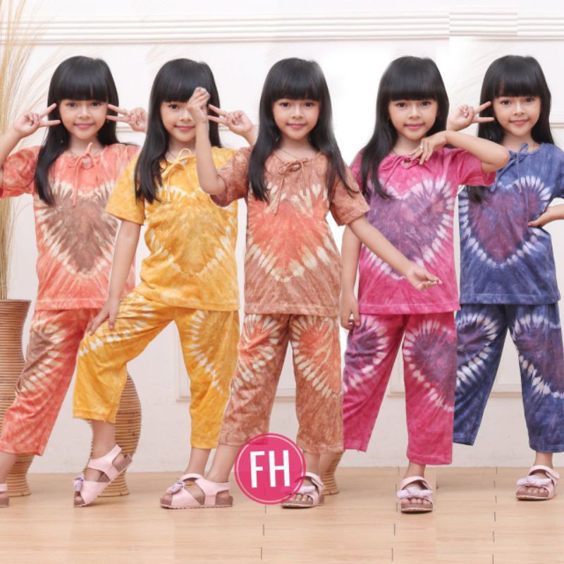 Setelan Baju Abstrak Love Anak Perempuan Usia 1-8 Tahun Set Kaos Anak Cewek Celana Panjang Stelan Main Harian Anak