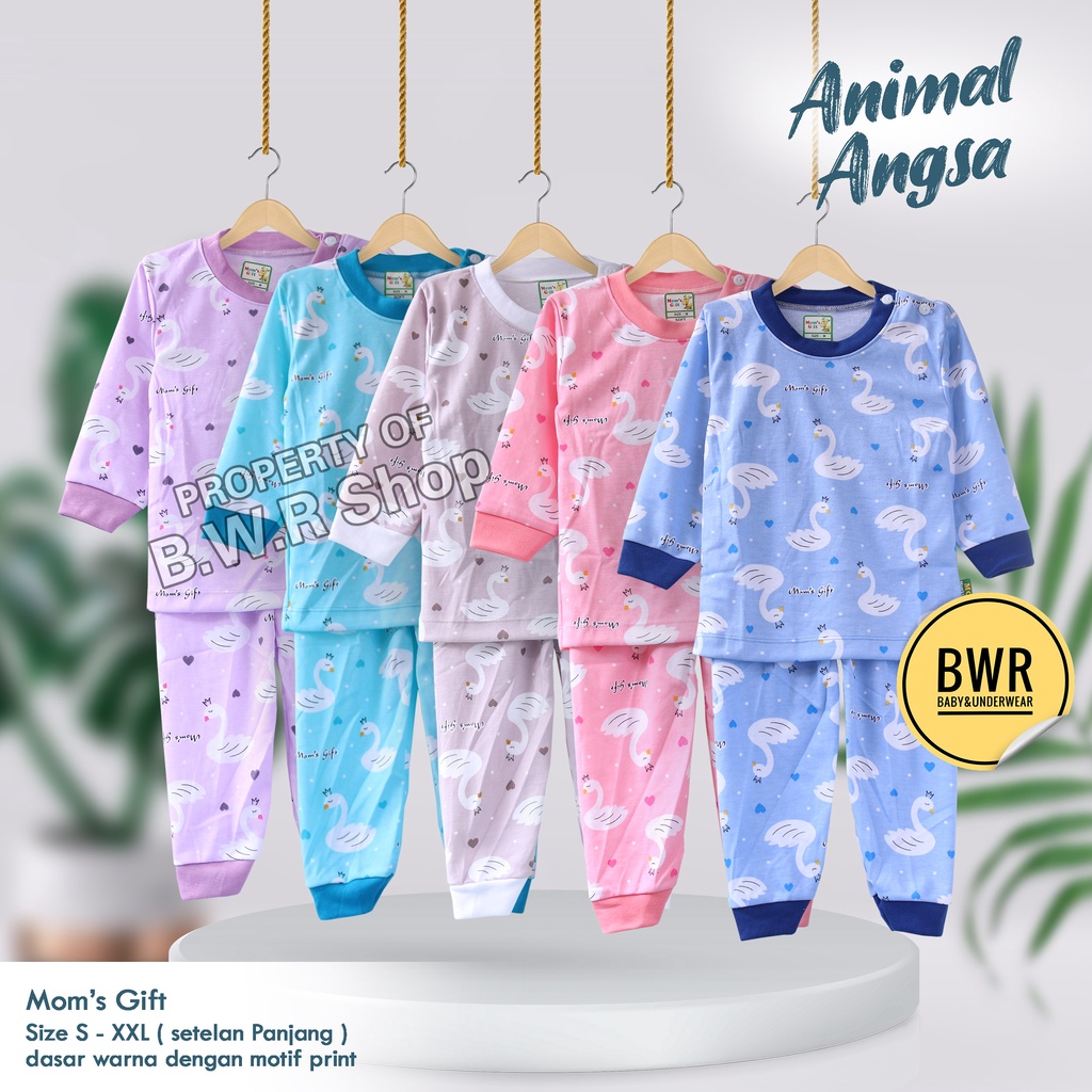 Setelan Moms Gift PANJANG Angsa Terbaru / Piyama Anak Unisex Kancing Pundak Mom's Gift Motif | Bwr 06mg