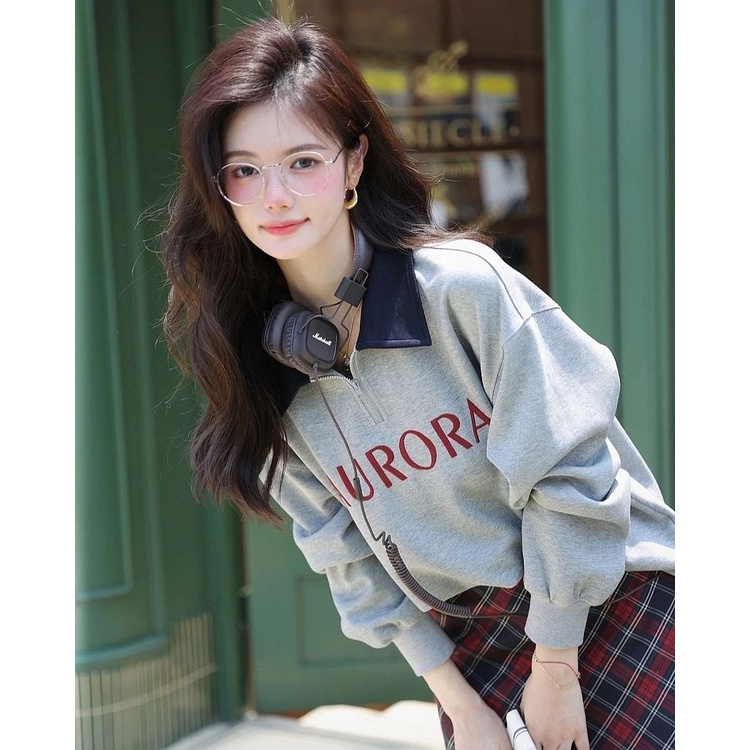 4539 Sweater Wanita Aurora Kerah Ziper sleting | Sweater Wanita Oversize Korean Style