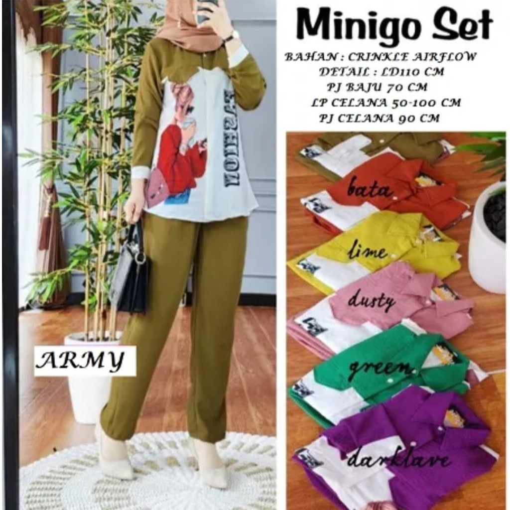 Setelan Minigo Crinkle Sablon Wanita Terbaru 2022 Kekinian Set Rayon Crinkle / Setelan Crinkle Murah Terbaru / Baju one Set Wanita Korean Style Terbaru 2022 / Airflow crinkle Premium terbaru viral tik tok.