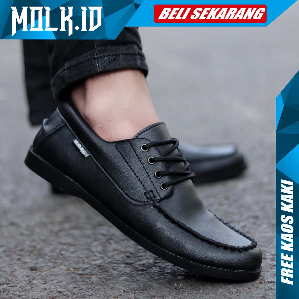 MOLK Sepatu Casual Formal Pria Kulit PU Pantofel Hitam Kerja Kantor Kuliah Simple Murah Anti Slip Original Footwear