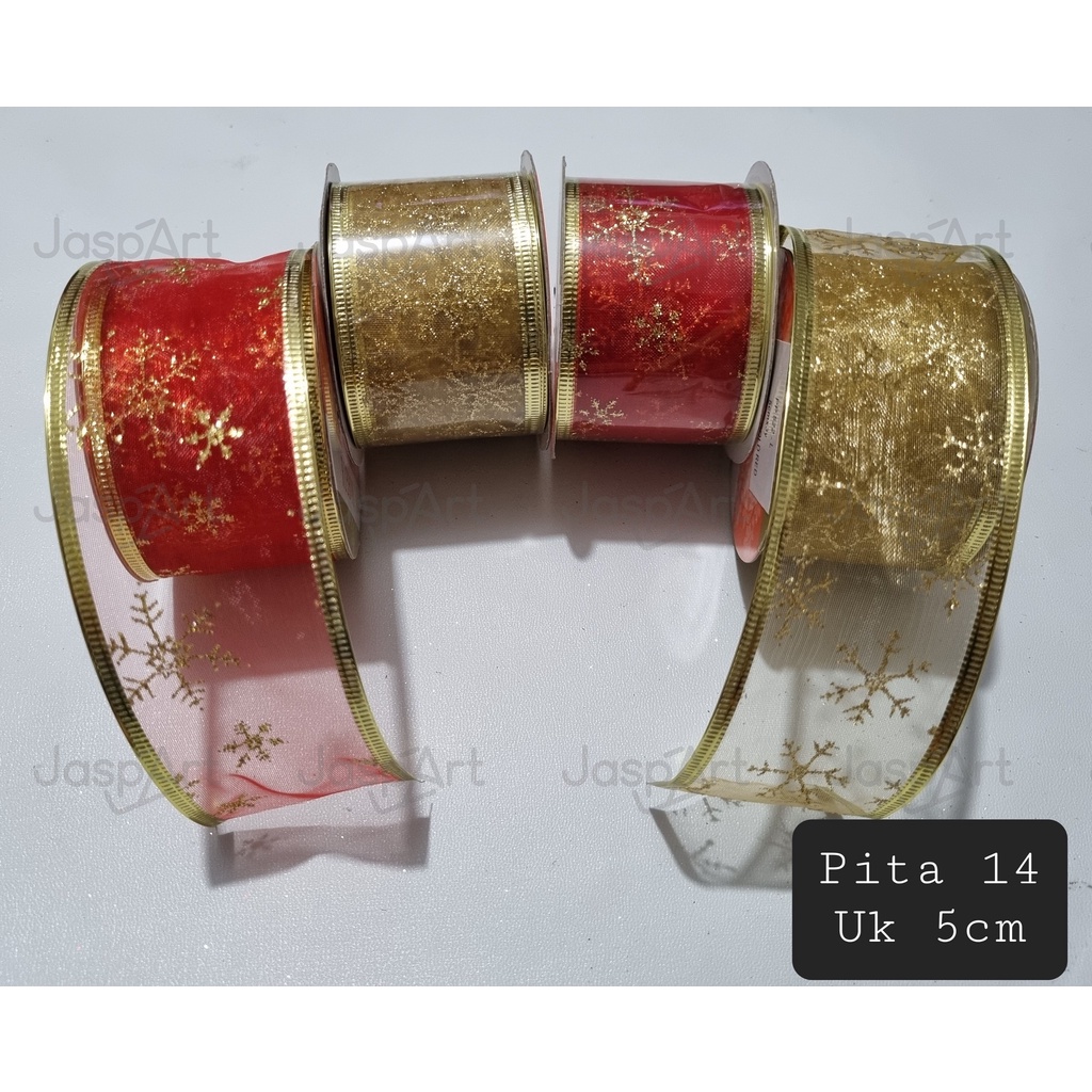PITA GLITTER NATAL PINGGIR KAWAT PITA PARCEL LEBAR 5 CM PITA NATAL HIASAN POHON NATAL DEKORASI NATAL