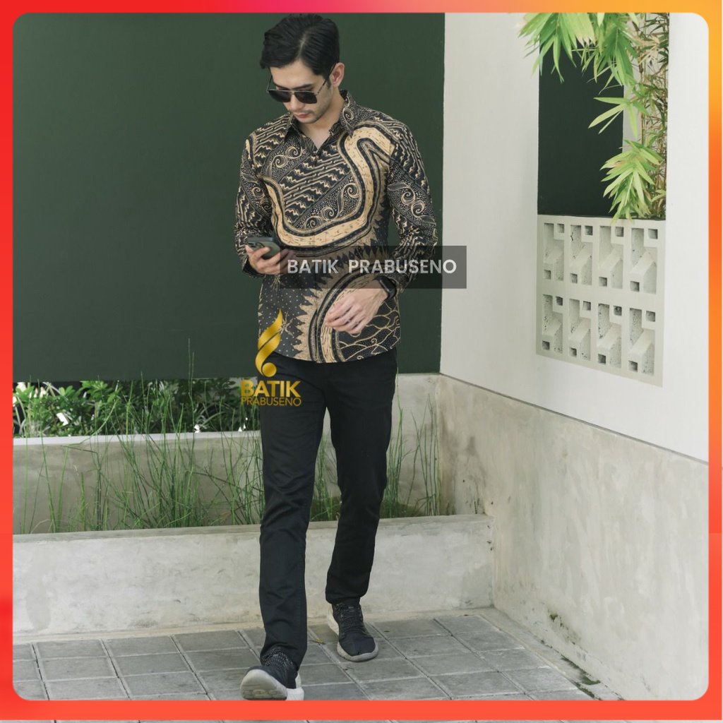 BISMA Kemeja Batik Pria Lengan Panjang Slim Fit Slimfit Original Ori Prabuseno Full Furing Jumbo Mod