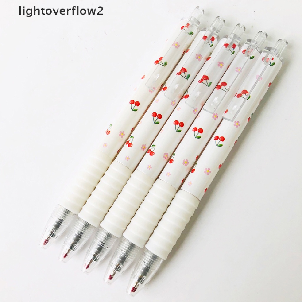 (lightoverflow2) 5pcs / lot Bolpen Gel 0.5mm Tinta Hitam Motif Buah Ceri Merah Untuk Pelajar