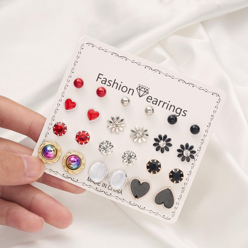 12 Pasang / Set Anting Bentuk Kupu-Kupu Hati Geometris Aksen Mutiara Berlian Imitasi Untuk Wanita