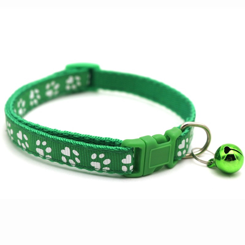 Kalung Leher Anjing / Kucing Motif Print Telapak Kaki Dengan Lonceng