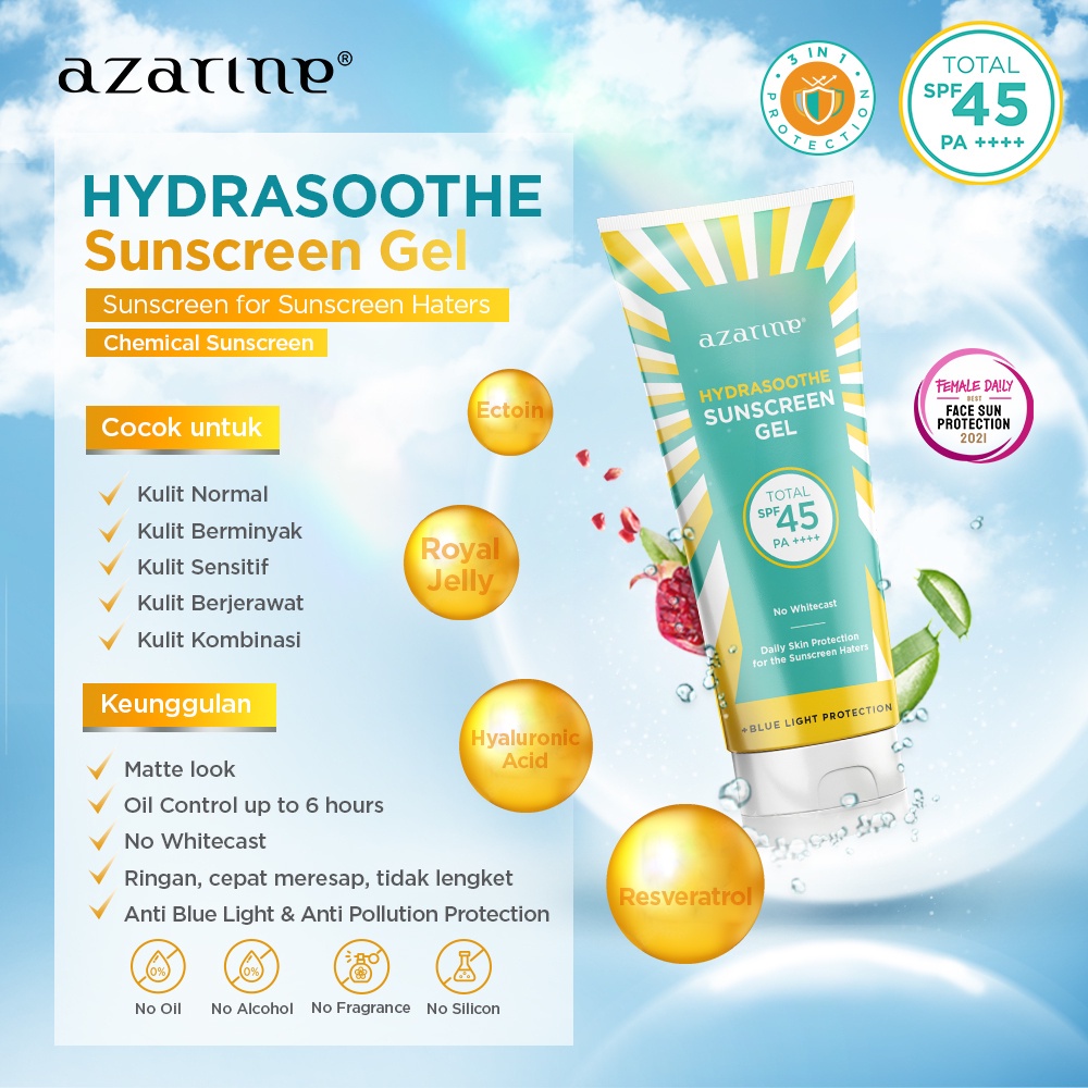 AZARINE Hydrasoothe Sunscreen Gel SPF 45 Hydramax C Sunscreen Serum SPF 50 Hydrasoothe Sunscreen Mist SPF 50