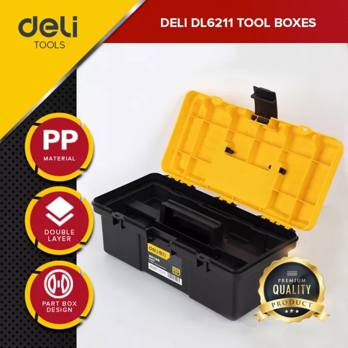 Deli Tool Box / Kotak Perkakas Plastik 12" Tahan Lama 2 Tingkat Dl6211