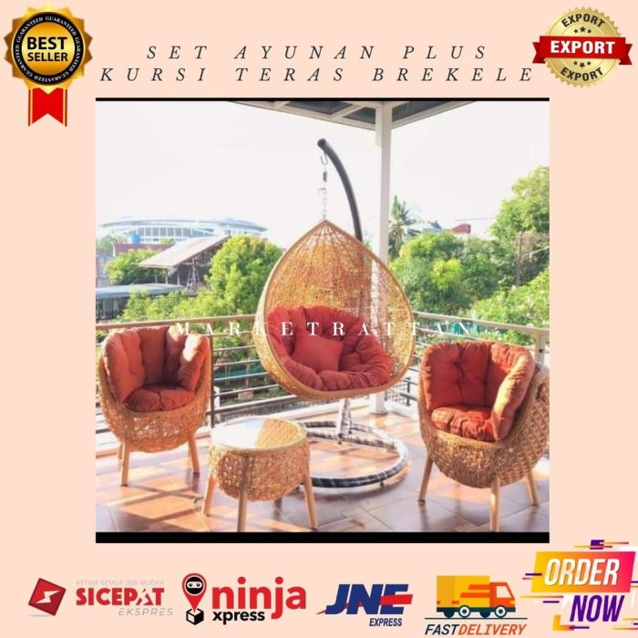 SET AYUNAN DAN KURSI TERAS BREKELE ROTAN SINTETIS SANTAI HALAMAN RUANG