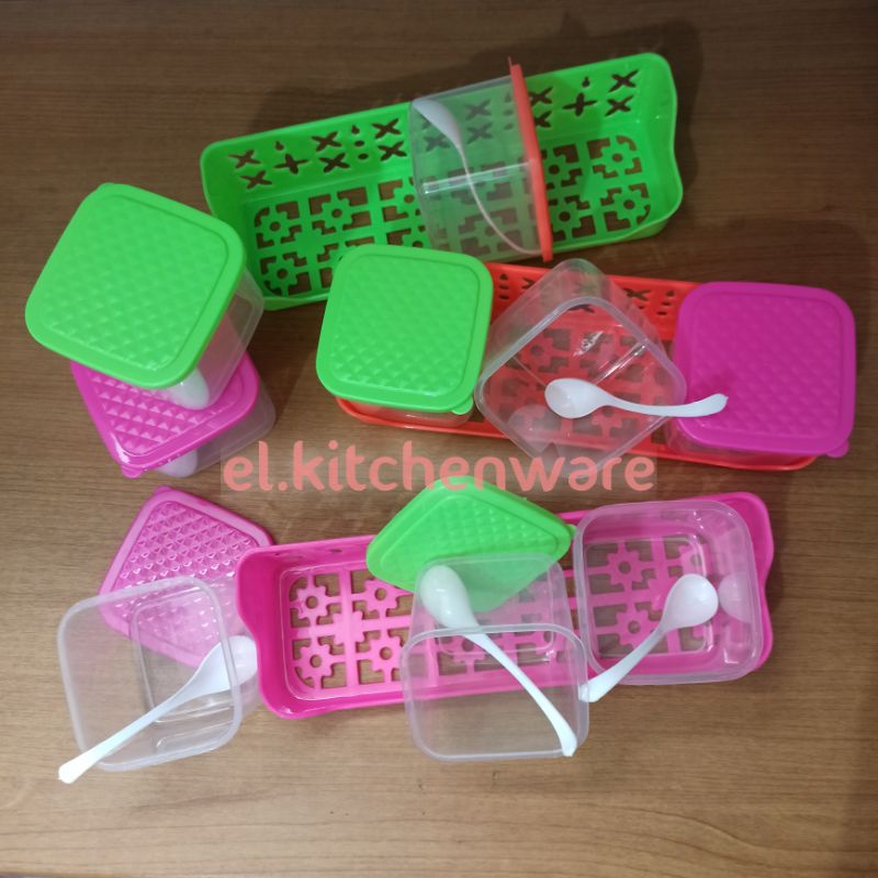 new cornelius 341 - wadah plastik set lengkap bumbu melati - foodgrade 5pp 300ml - 3 tempat kotak ga