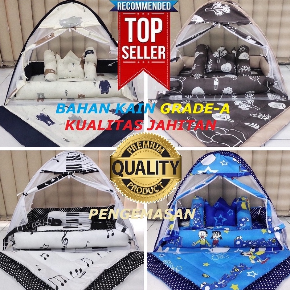 BEST-SELLER Kasur Bayi Kelambu dan-Bedcover Motif Archery x Polkadot-navy CBNK 029 PLUS NON FURING