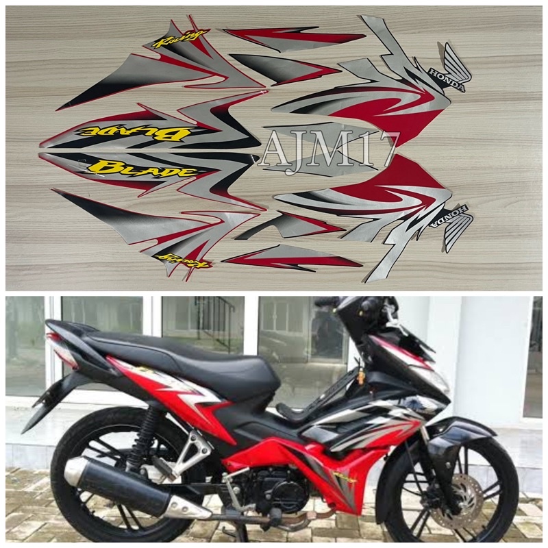 STIKER STRIPING MOTOR BLADE 2010 MERAH HITAM