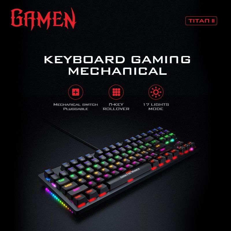 Keyboard Gaming GAMEN TITAN II Mechanical LED Pluggable Switch Blue Titan 2