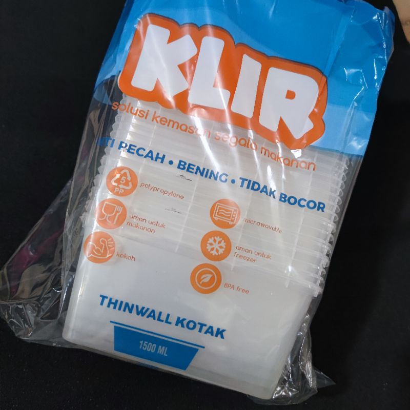 Thinwall KLIR 1500ml isi 25 box mika makanan persegi