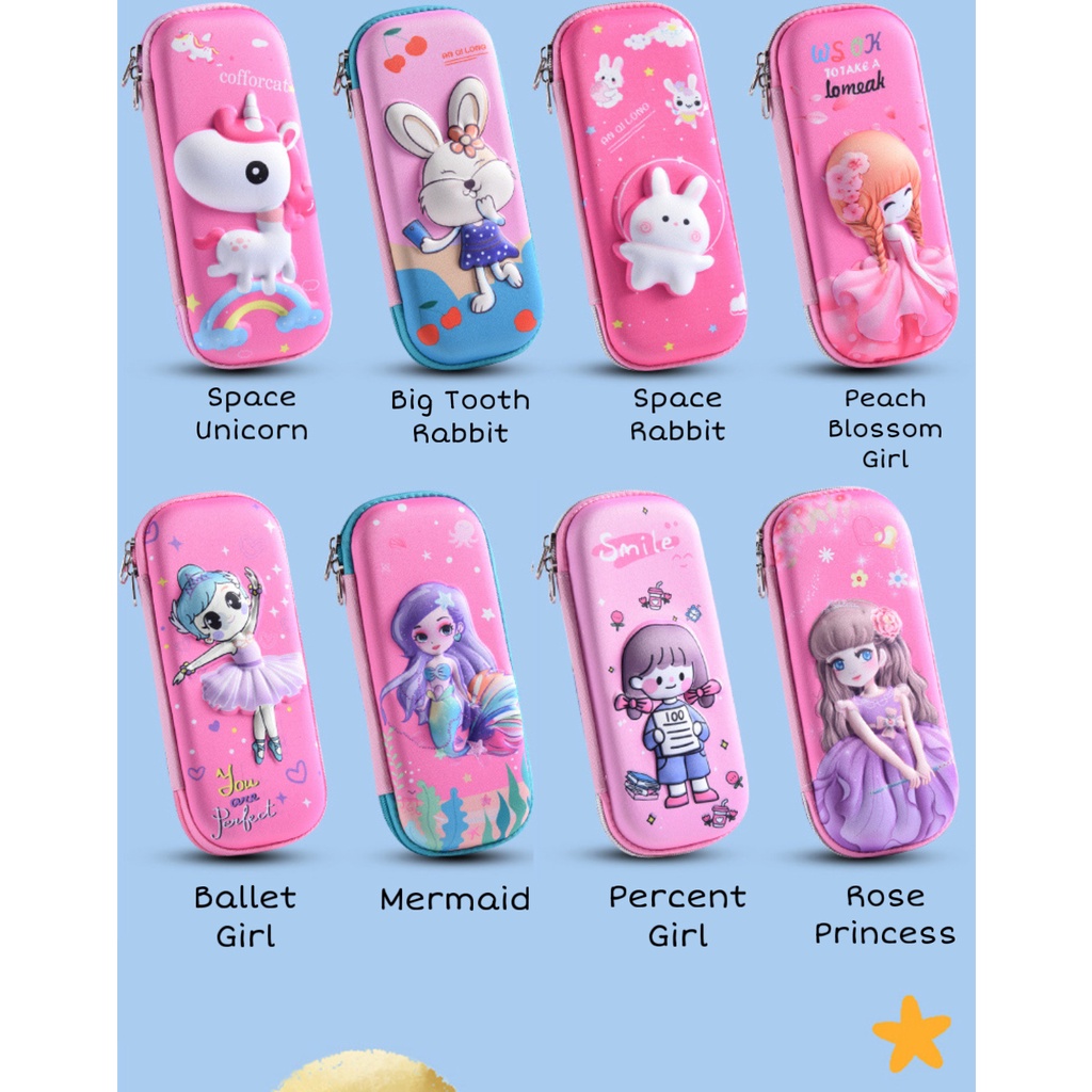 Khatinstore Tempat Kotak Pensil Motif Kartun Karakter Unicorn 3D Bahan EVA Untuk Anak Perempuan Laki Laki Unisex Anti Air Import - KP01