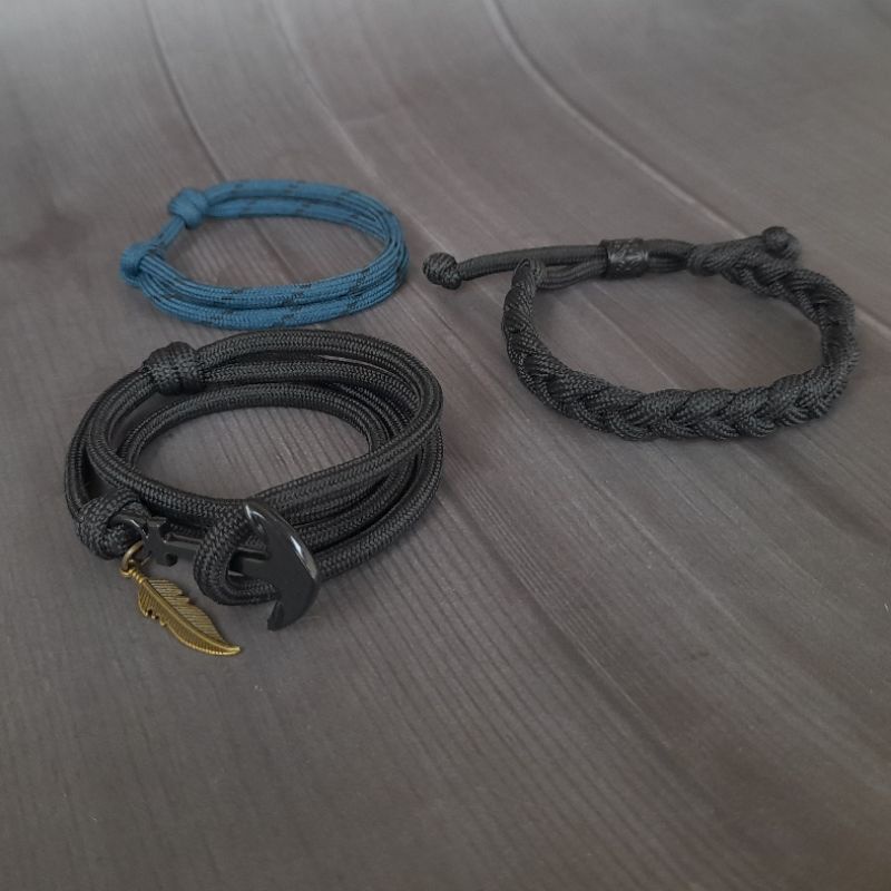 Gelang Pria Paket Prusik Paracord Seri Hitam Premium