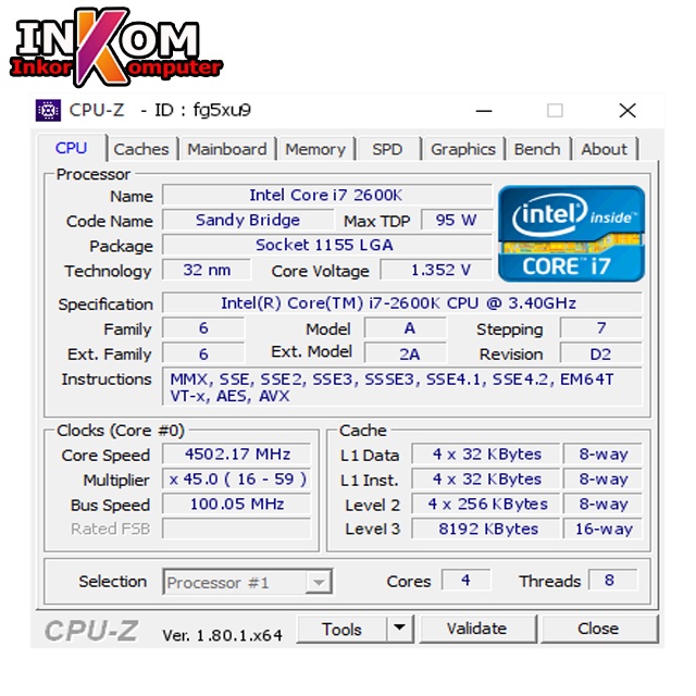 Processor Intel Core I7 2600K 3.40 Ghz Socket LGA 1155