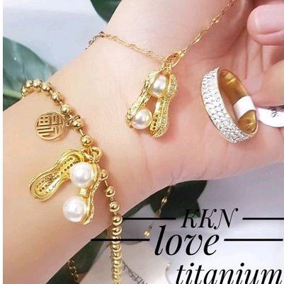 Titanium Set Perhiasan Wanita Gold Kacang 1910b