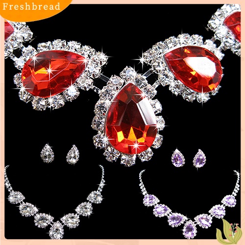 Set Perhiasan Kalung Anting Kristal Berlian Imitasi Bentuk Tetesan Air Untuk Pernikahan