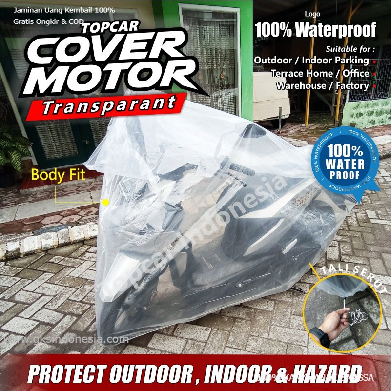 Topcar Cover Motor Transparan Vixion Yamaha Plastik Waterproof  Indoor Outdoor Anti Air Sarung Pelindung Pembungkus Penutup Body Jok Cat Sepeda Metic Sport Trail Moge