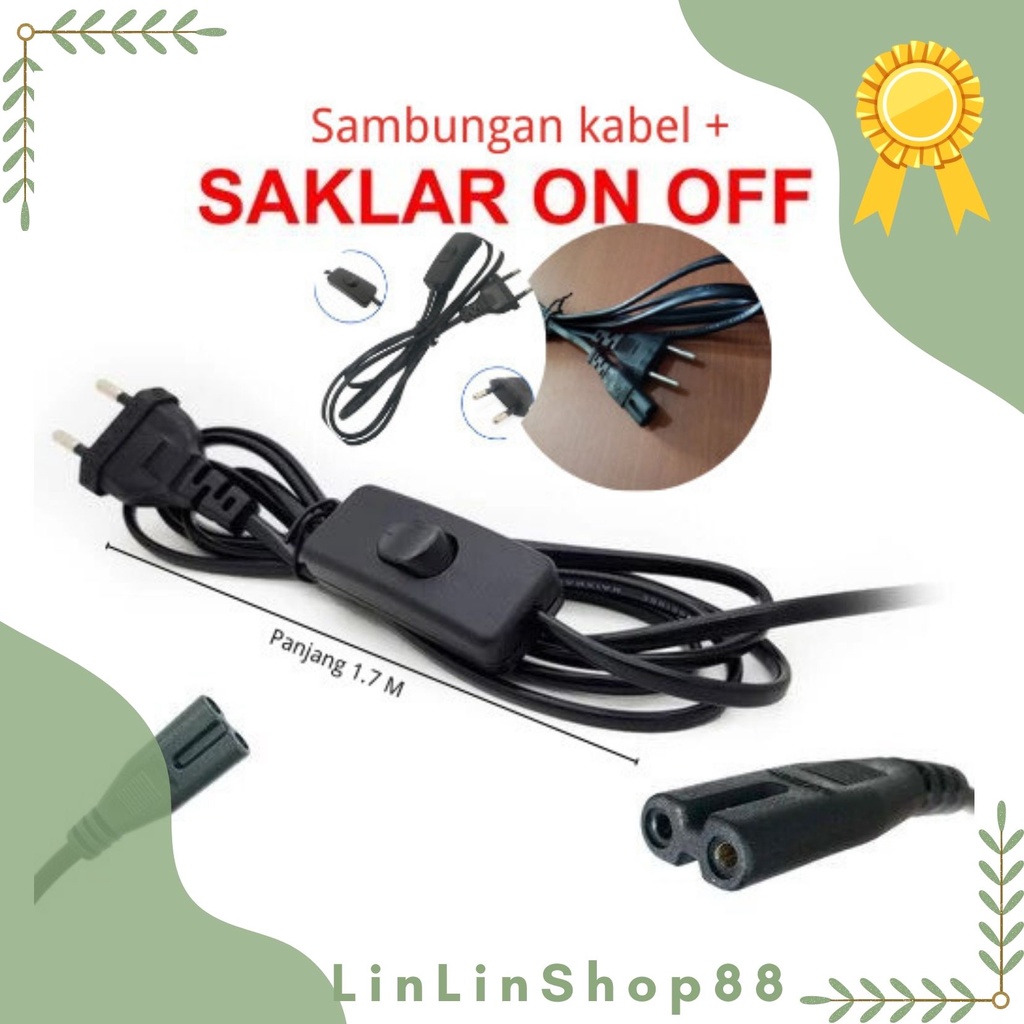 Kabel sambungan Lampu TL Saklar ON OFF panjang 1.7 meter/Kabel hitam