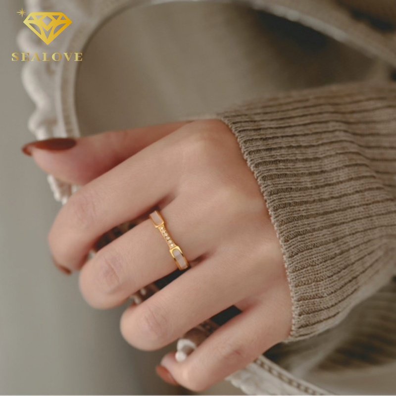 Cincin titanium wanita asli Anti Karat selamanya 18k emas cicin berlian aksesoris perhiasan korea
