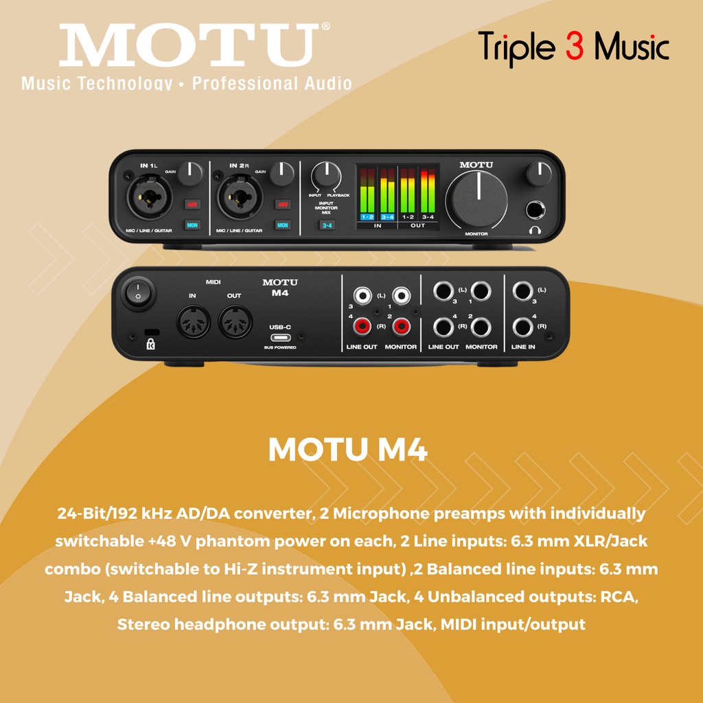 MOTU M4 4x4 USB C Audio Interface Soundcard Rekaman original