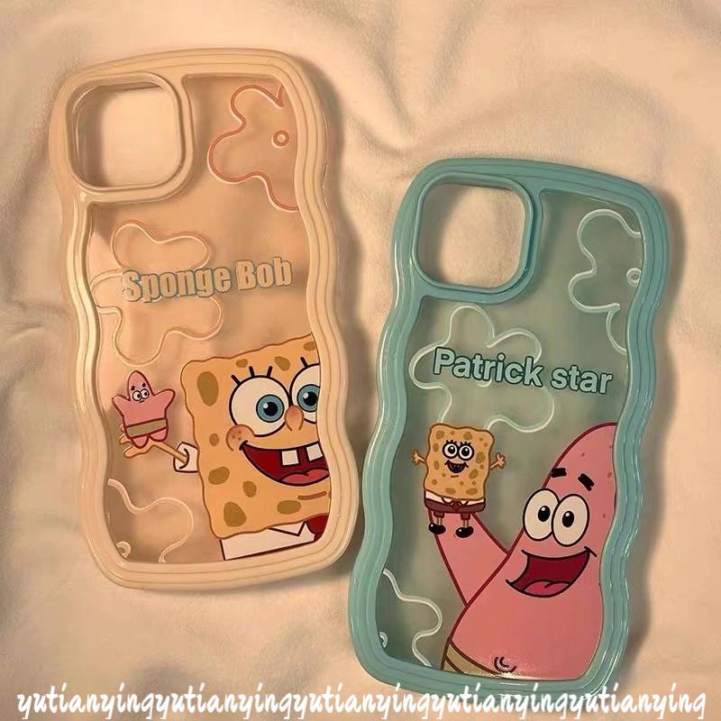 Couple Spongebob Patrick Star Case OPPO A17 A55 A16K A95 A96 A5s A16E A54 A74 A76 A57 A15 A12 A16 A7 A15s F9 A53 A9 A17K A5 A12E A16s A3s A52 A72 A32 Soft TPU Wavy Edge Back Cover