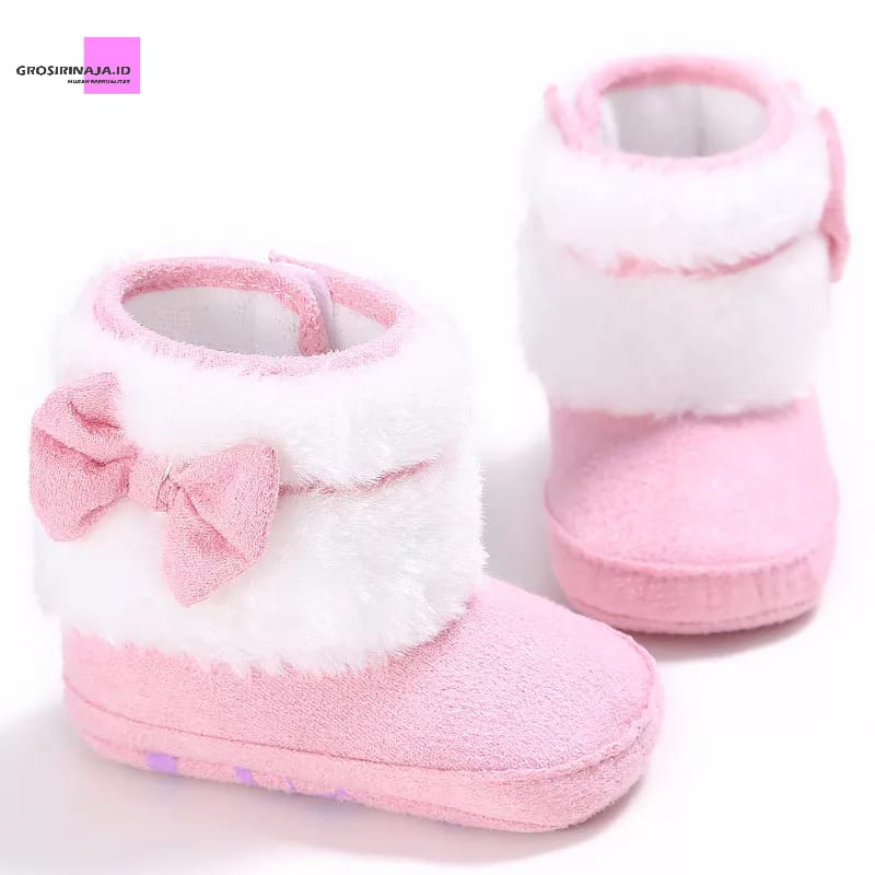 Sepatu Boots Bulu Bayi Perempuan-Prewalker Anak Perempuan Pita