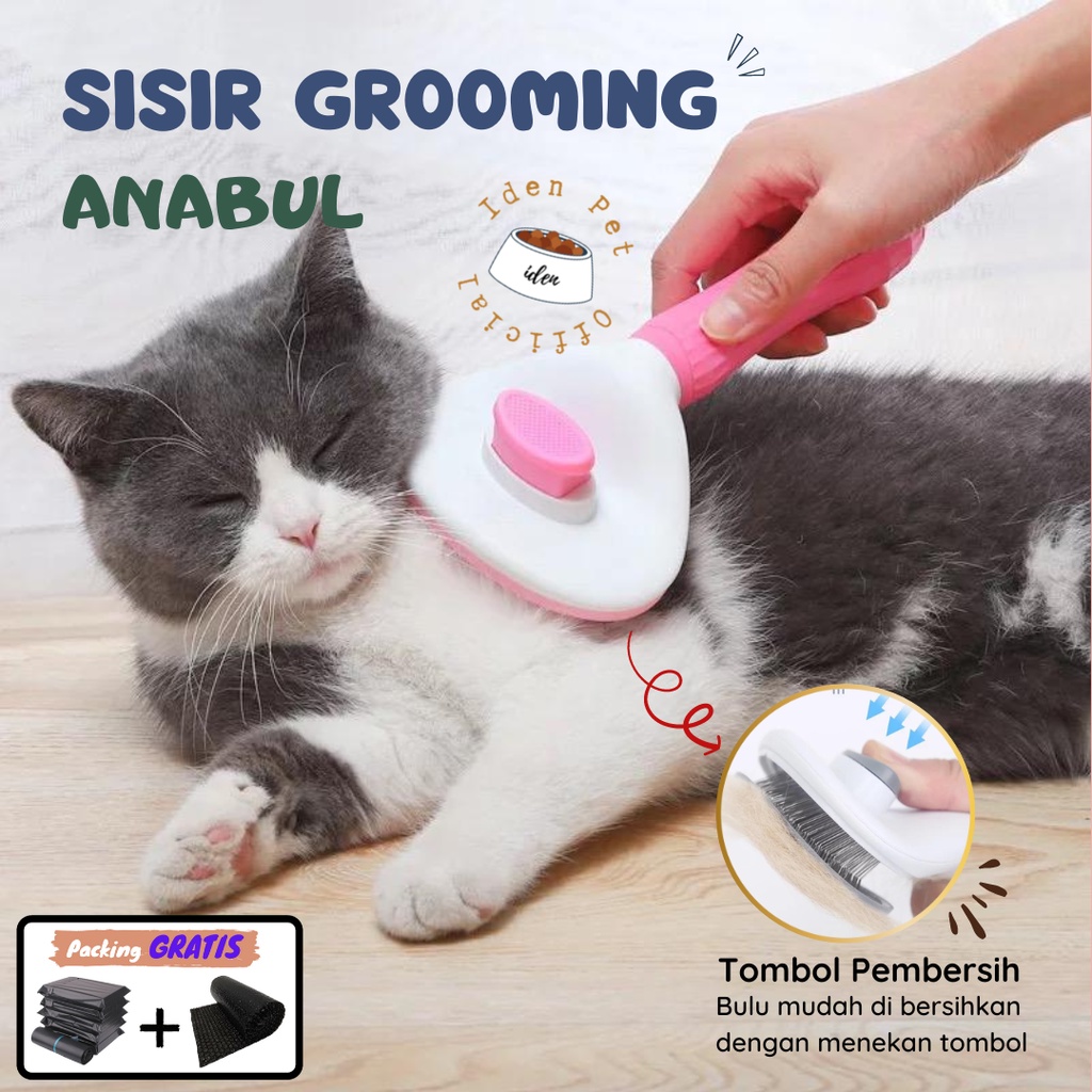 Sisir Grooming Bulu Hewan Anjing Kucing Dengan Tombol Pembersih Otomatis Pet Hair Brush Dog Comb