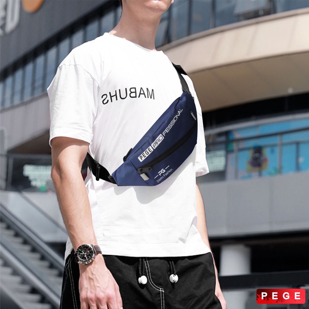 Tas Pinggang Waistbag Pria Bahan Kordura Selempang Slingbag Bahu Kasual Kombinasi Sablon - PG 8852