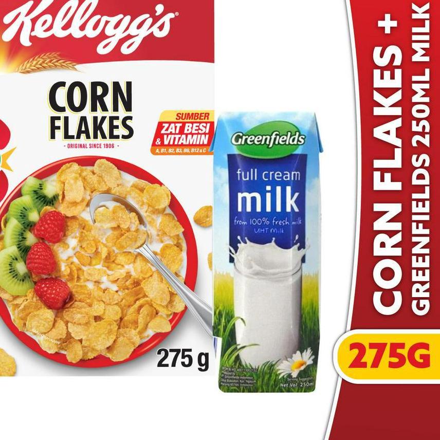 

BISA COD ✔️Kelloggs Corn Flakes Cereal 275 gr + Greenfields Susu Full Cream 250 mL|SQ9