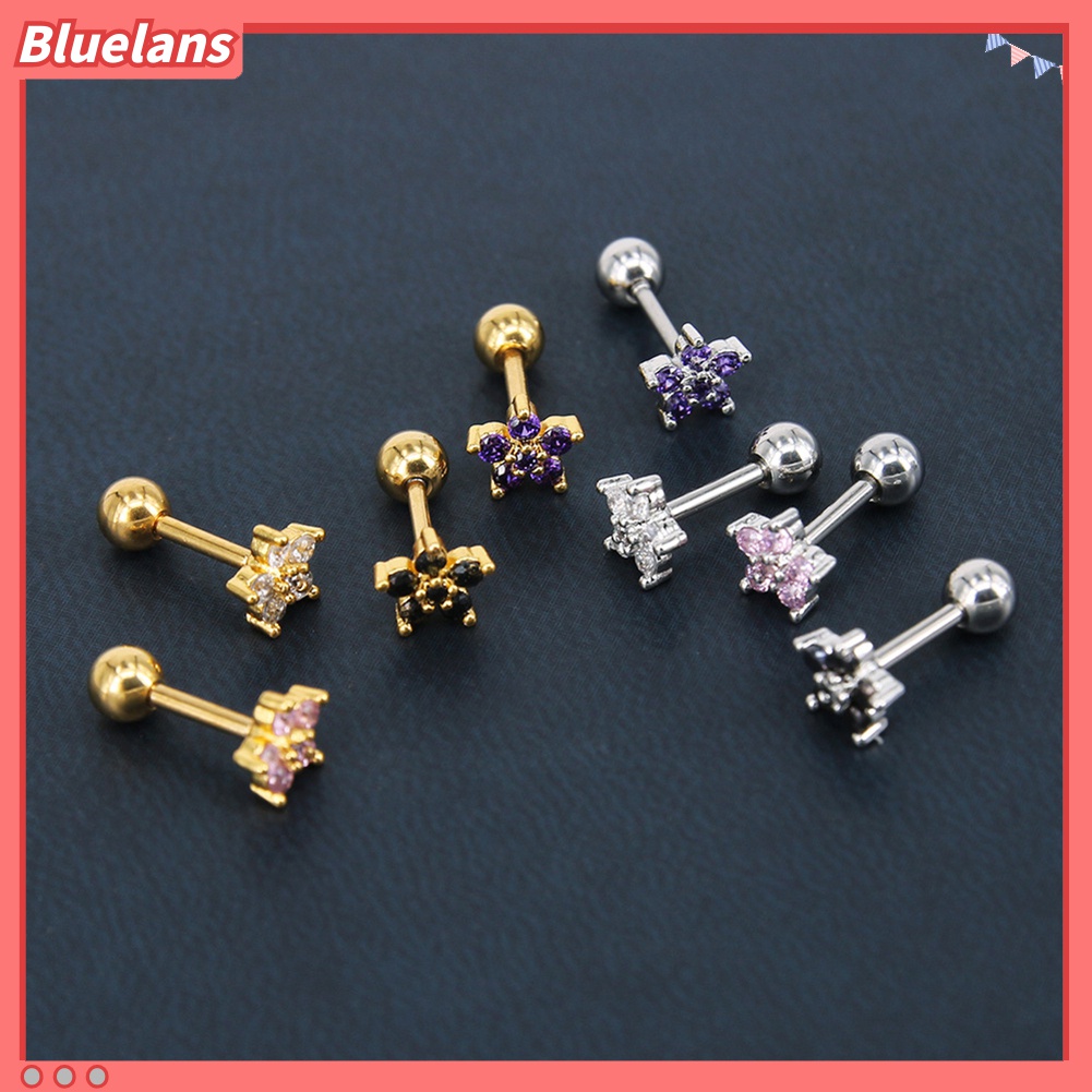 1 Pc Anting Stud Tindik Tulang Rawan Bentuk Bunga Bahan Cubic Zirconia Untuk Wanita