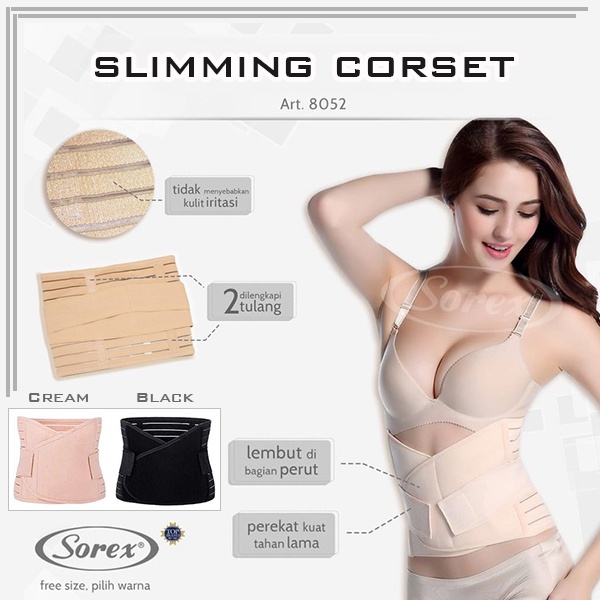 Korset Stagen Pelangsing Pasca melahirkan Sorex Double Rekat 1052 F 8052 4431 All Size Jumbo Black Cream Good Quality