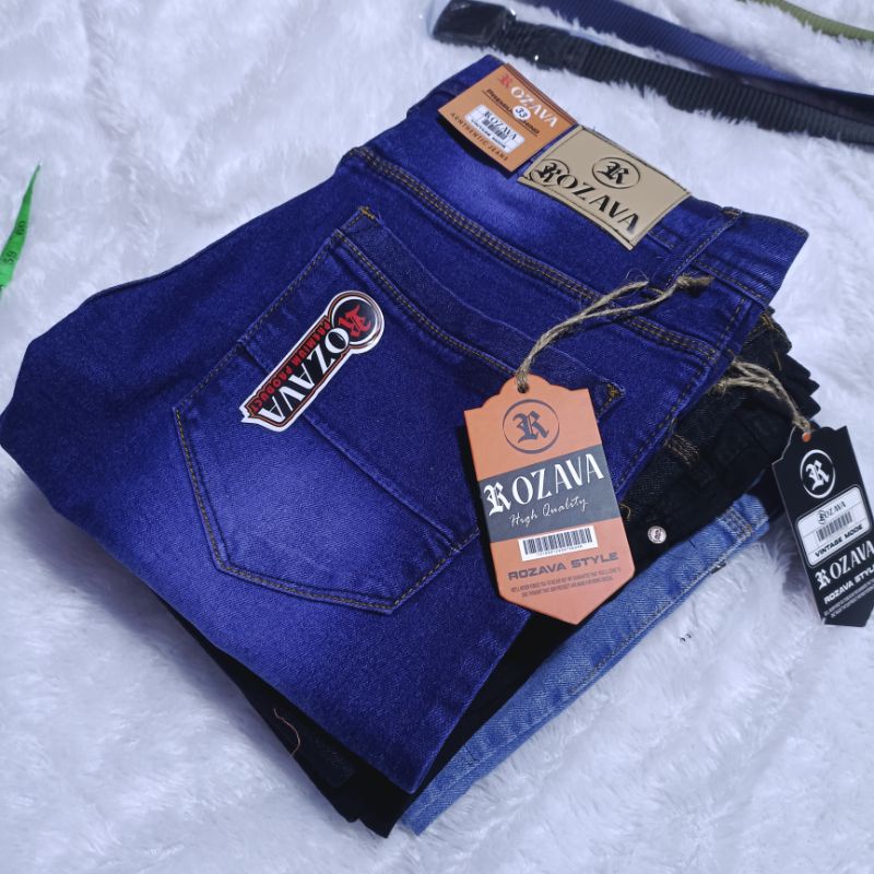 ROZAVA Celana jeans panjang pria jins pensil melar slim fit premium kerja jens (bahan full melar)