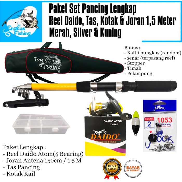 Paket Set Lengkap Pancing Reel Daido, Joran 1,5m & Tas (Banyak Bonus)