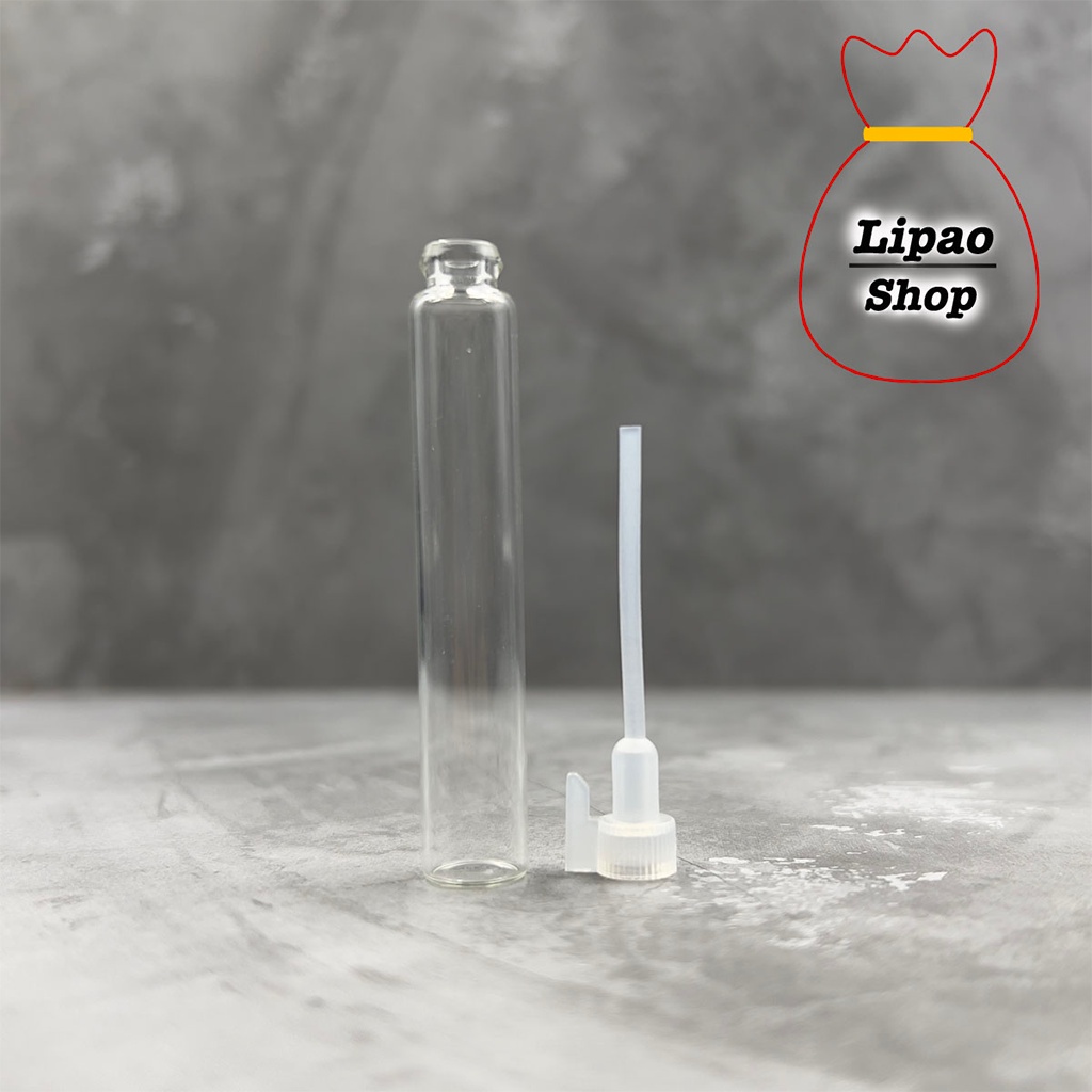 Vial 3ml Botol Tester Sample Parfum Kaca - Stick Oles Lidi Panjang Tutup Putih