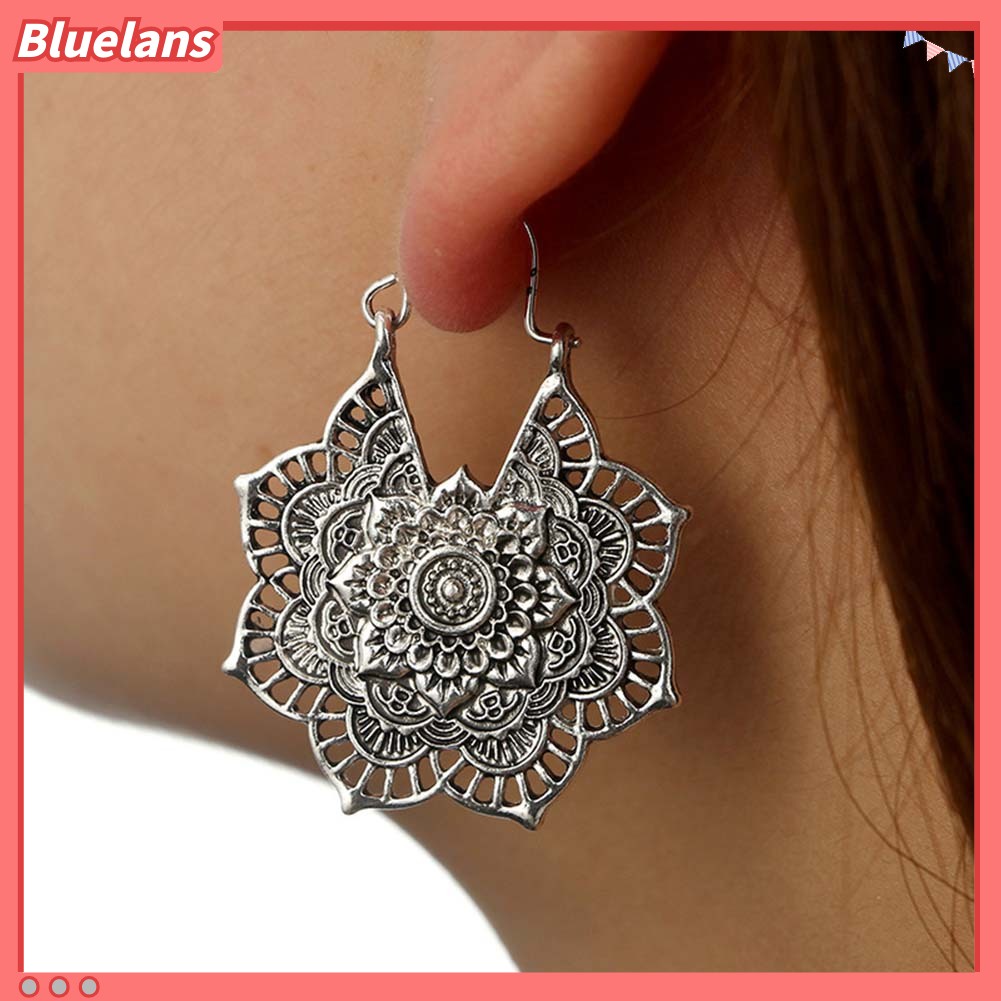 Bluelans Bohemian Women Hollow Flower Honeycomb Filigree Hoop Earrings Retro Jewelry Gift